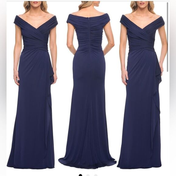 LA FEMME Long Luxurious Jersey Off the Shoulder Evening Gown Size 10 - Picture 1 of 6